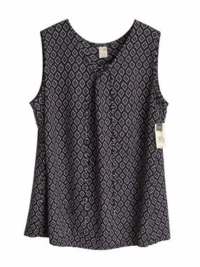 NWT Terra & Sky Plus 2X Black White Geometric Sleeveless Blouse